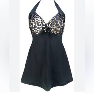 COCOSHIP Vintage Sailor Pin Up Swimsuit Retro 1Piece Skirtini Cover Up Swimdress